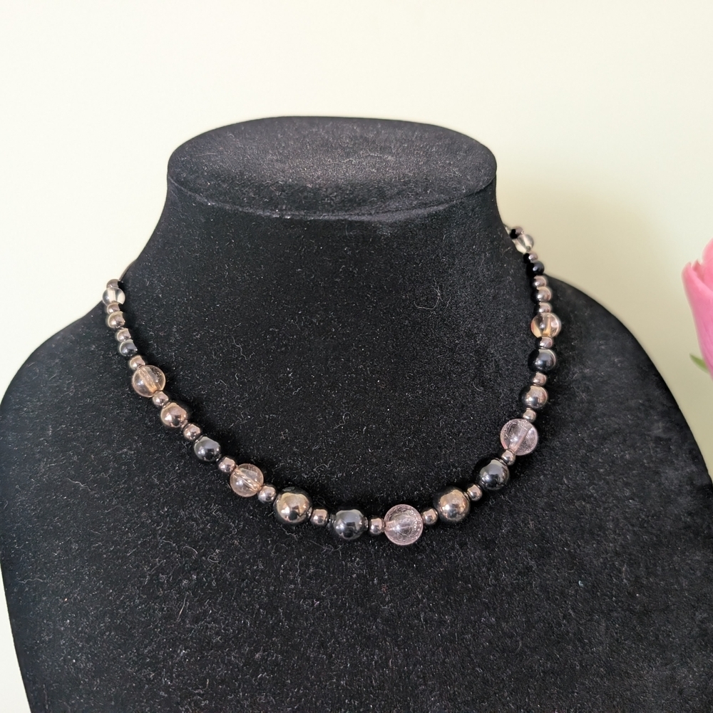 Vintage Black and Silver Beaded Necklace